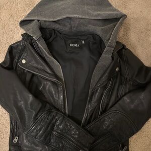 Doma Charcoal Hooded Leather Jacket